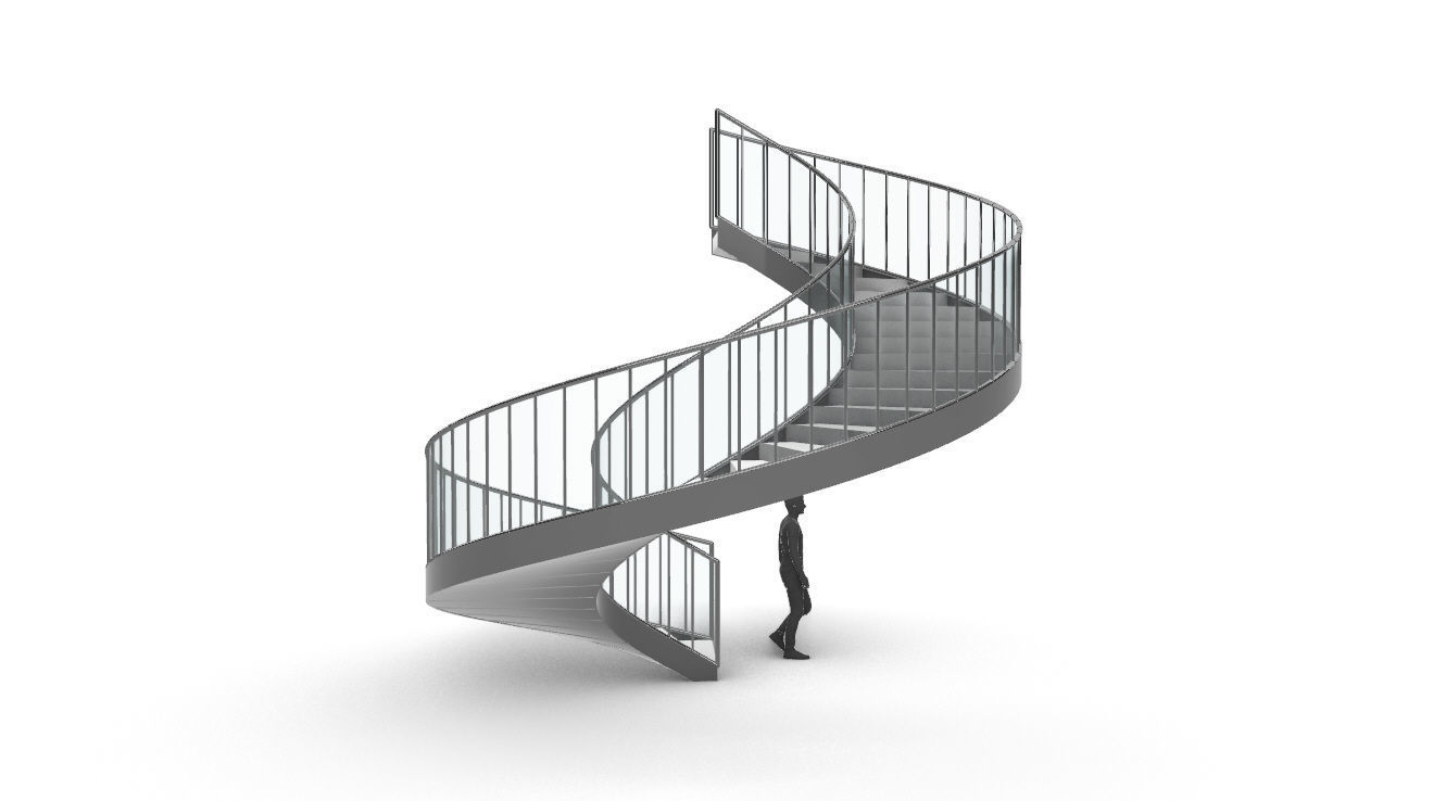 Spiral Staircase Set of 3 types of railings Architectural Detail 3D model_64