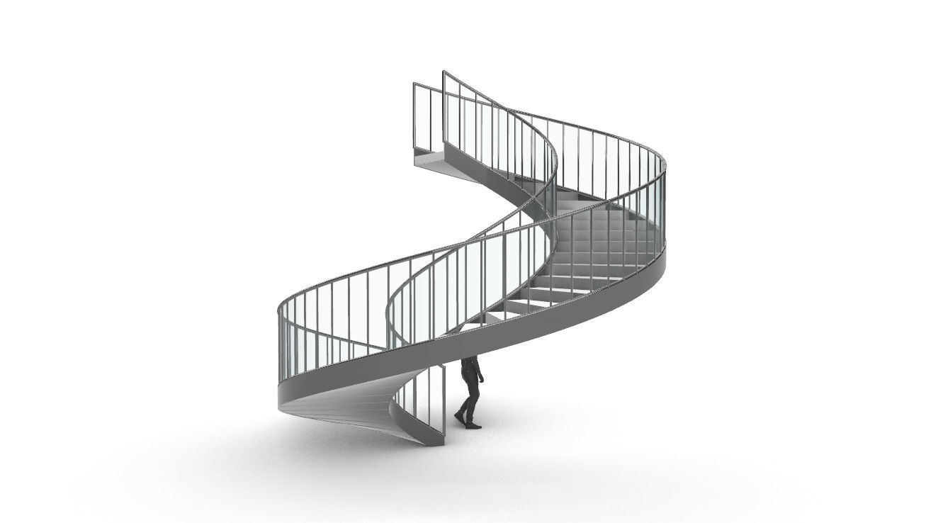 Spiral Staircase Set of 3 types of railings Architectural Detail 3D model_47