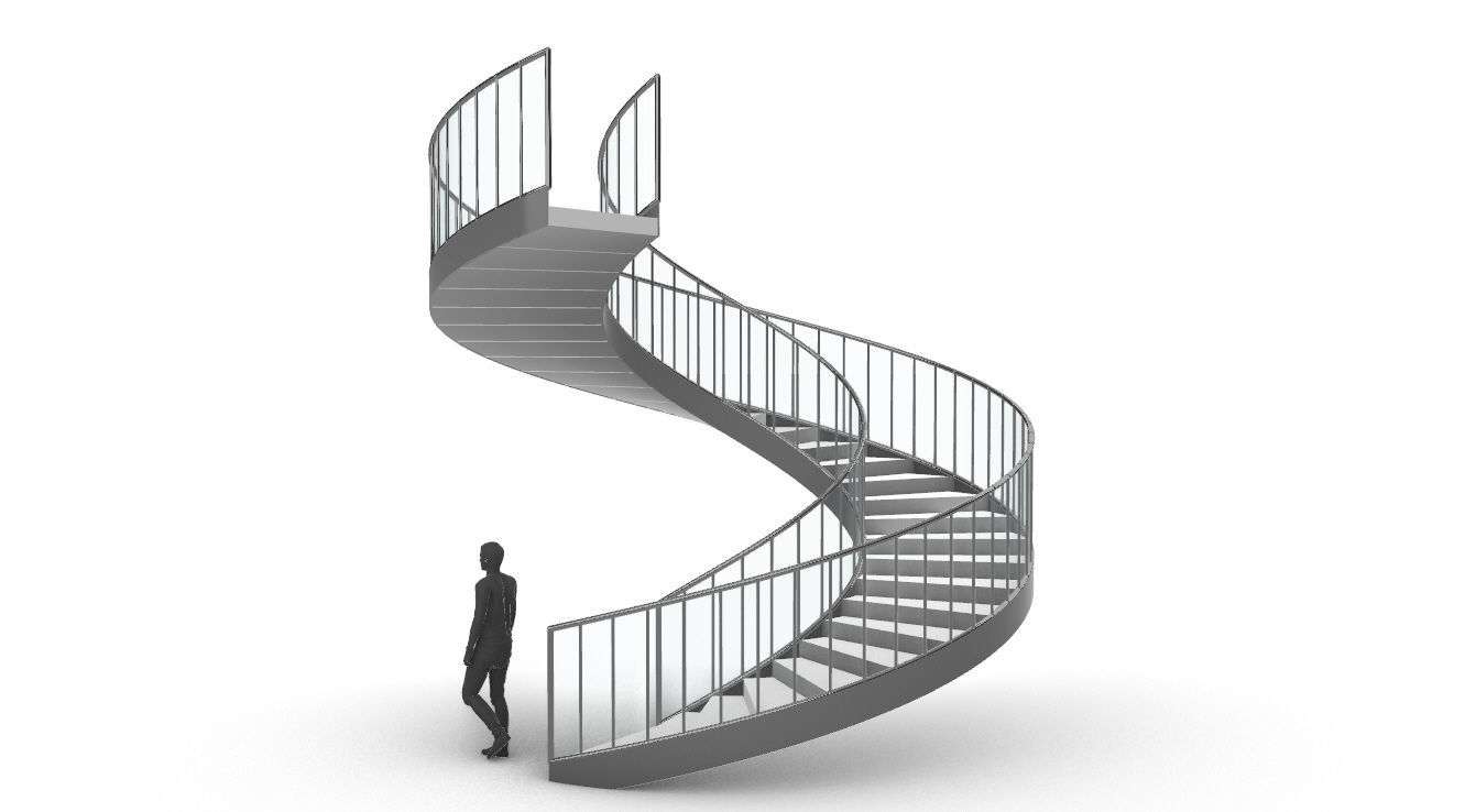 Spiral Staircase Set of 3 types of railings Architectural Detail 3D model_57