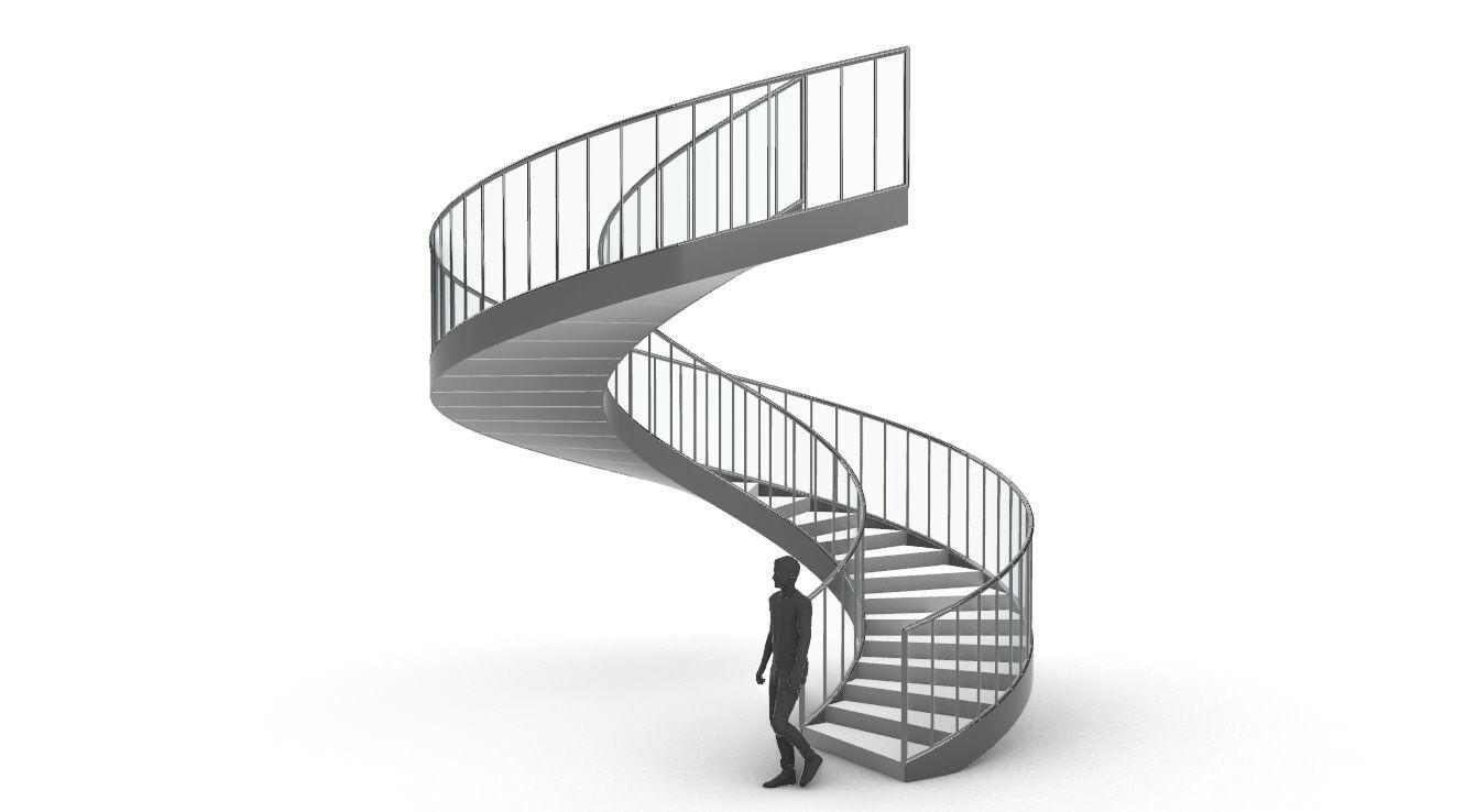 Spiral Staircase Set of 3 types of railings Architectural Detail 3D model_49