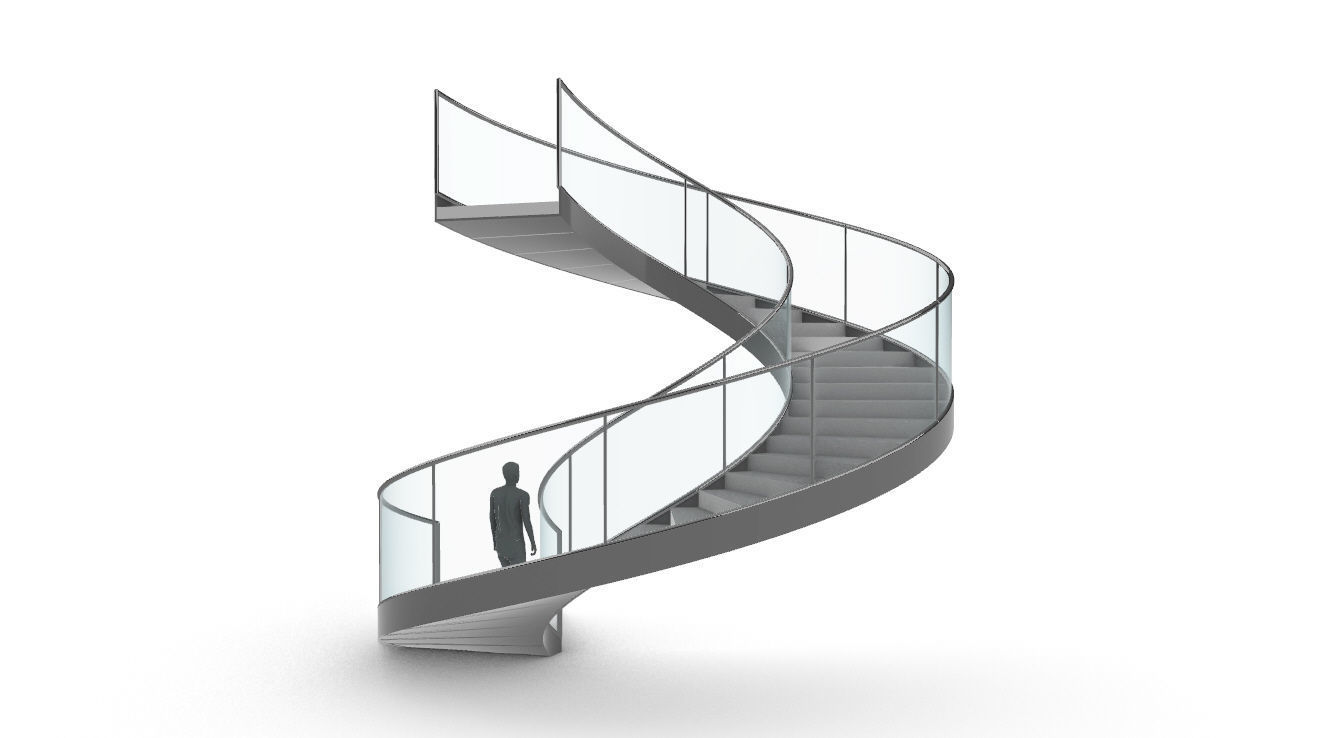 Spiral Staircase Set of 3 types of railings Architectural Detail 3D model_24