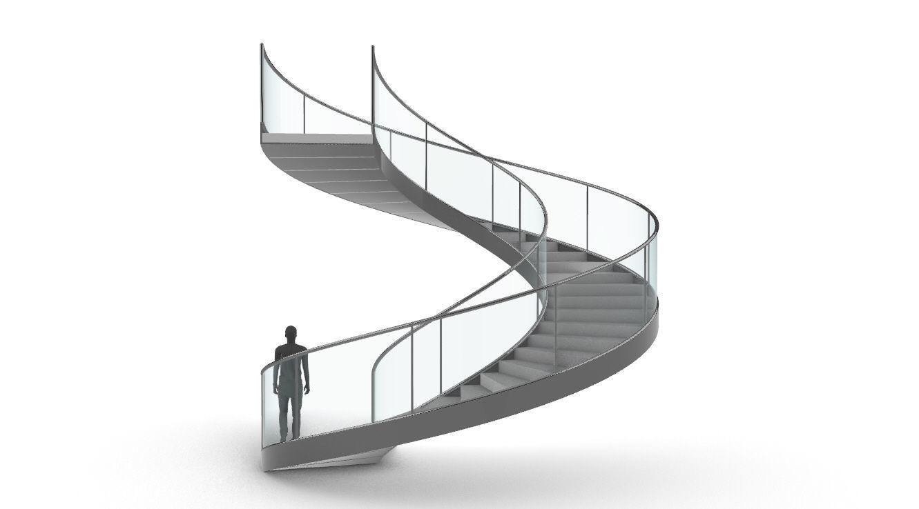 Spiral Staircase Set of 3 types of railings Architectural Detail 3D model_20