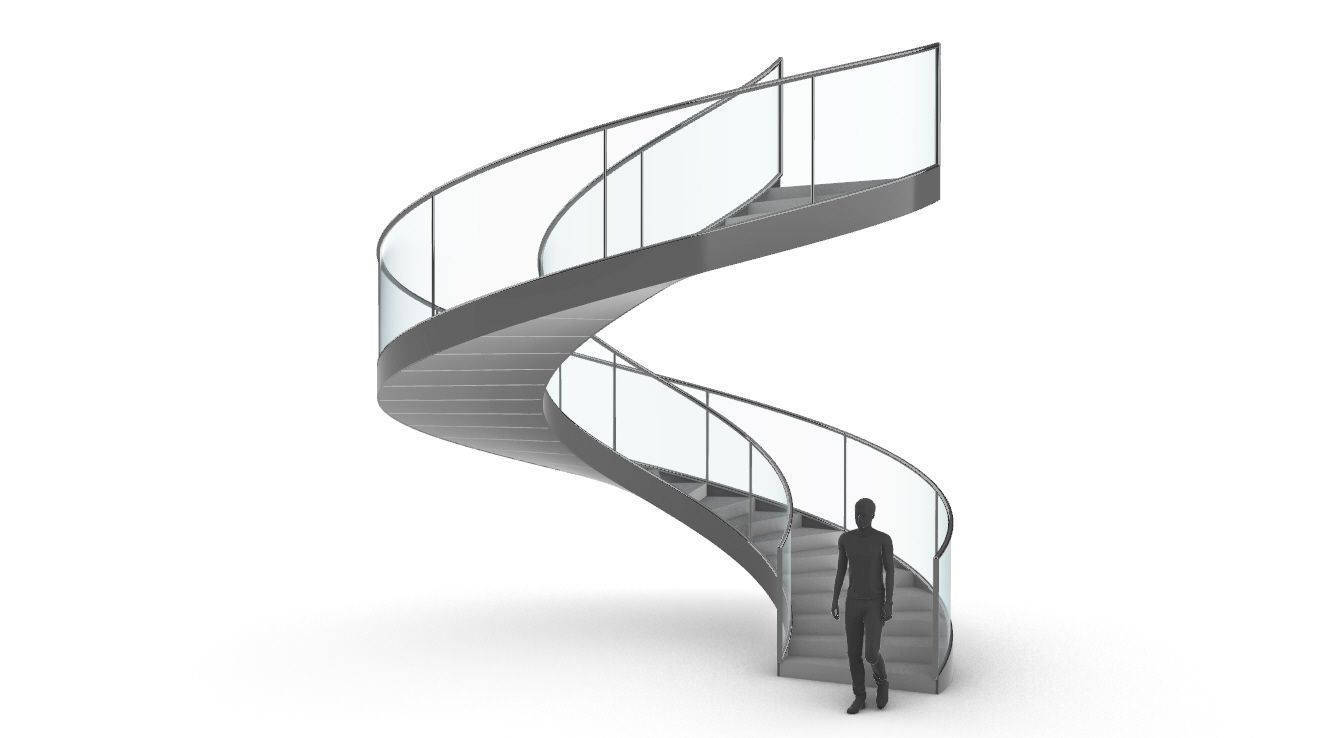 Spiral Staircase Set of 3 types of railings Architectural Detail 3D model_2