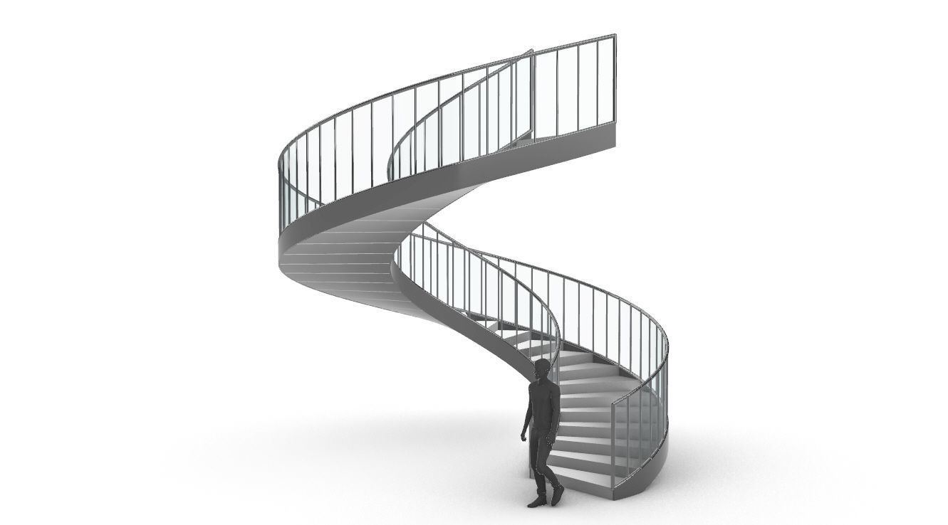 Spiral Staircase Set of 3 types of railings Architectural Detail 3D model_61