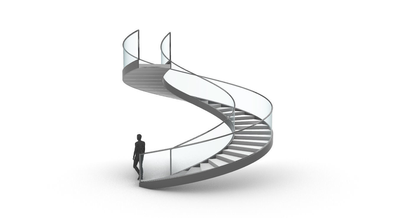 Spiral Staircase Set of 3 types of railings Architectural Detail 3D model_113