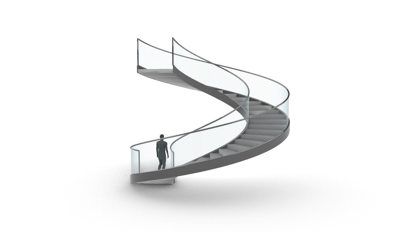 Spiral Staircase Set of 3 types of railings Architectural Detail 3D model_107