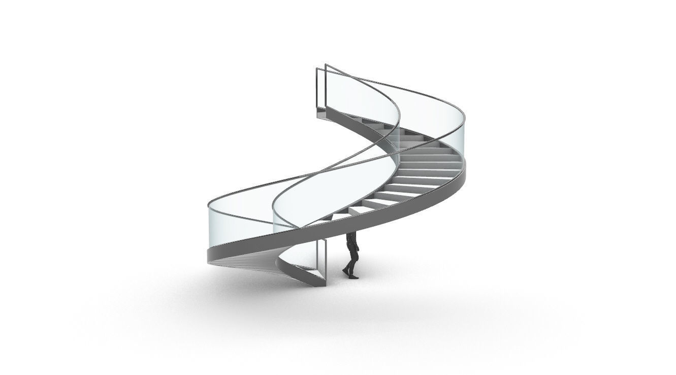 Spiral Staircase Set of 3 types of railings Architectural Detail 3D model_105