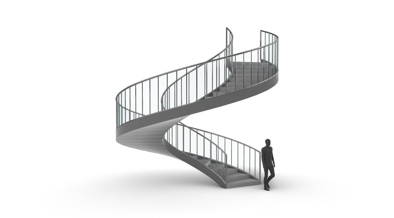 Spiral Staircase Set of 3 types of railings Architectural Detail 3D model_3