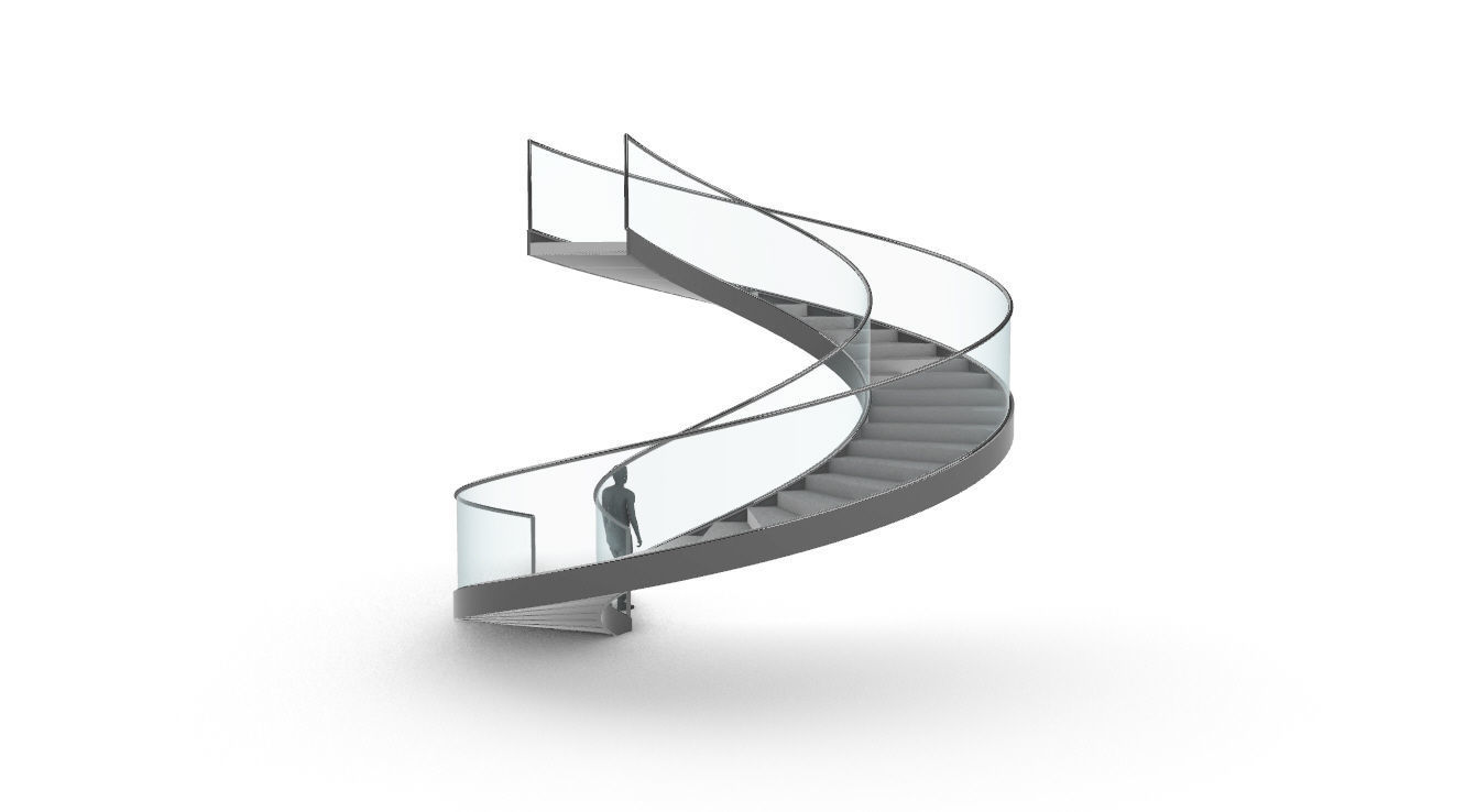 Spiral Staircase Set of 3 types of railings Architectural Detail 3D model_117