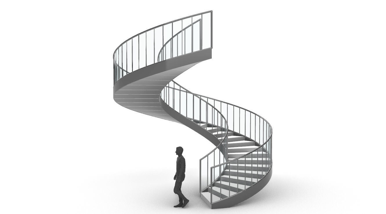 Spiral Staircase Set of 3 types of railings Architectural Detail 3D model_58