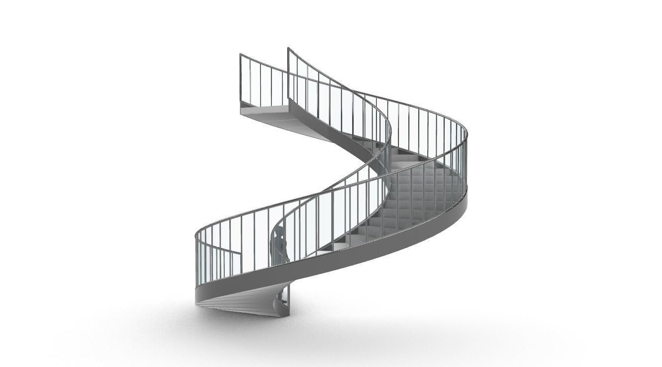 Spiral Staircase Set of 3 types of railings Architectural Detail 3D model_75