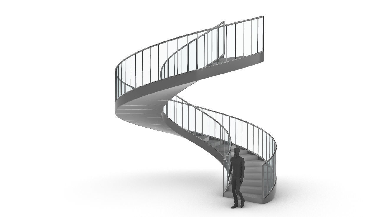 Spiral Staircase Set of 3 types of railings Architectural Detail 3D model_51