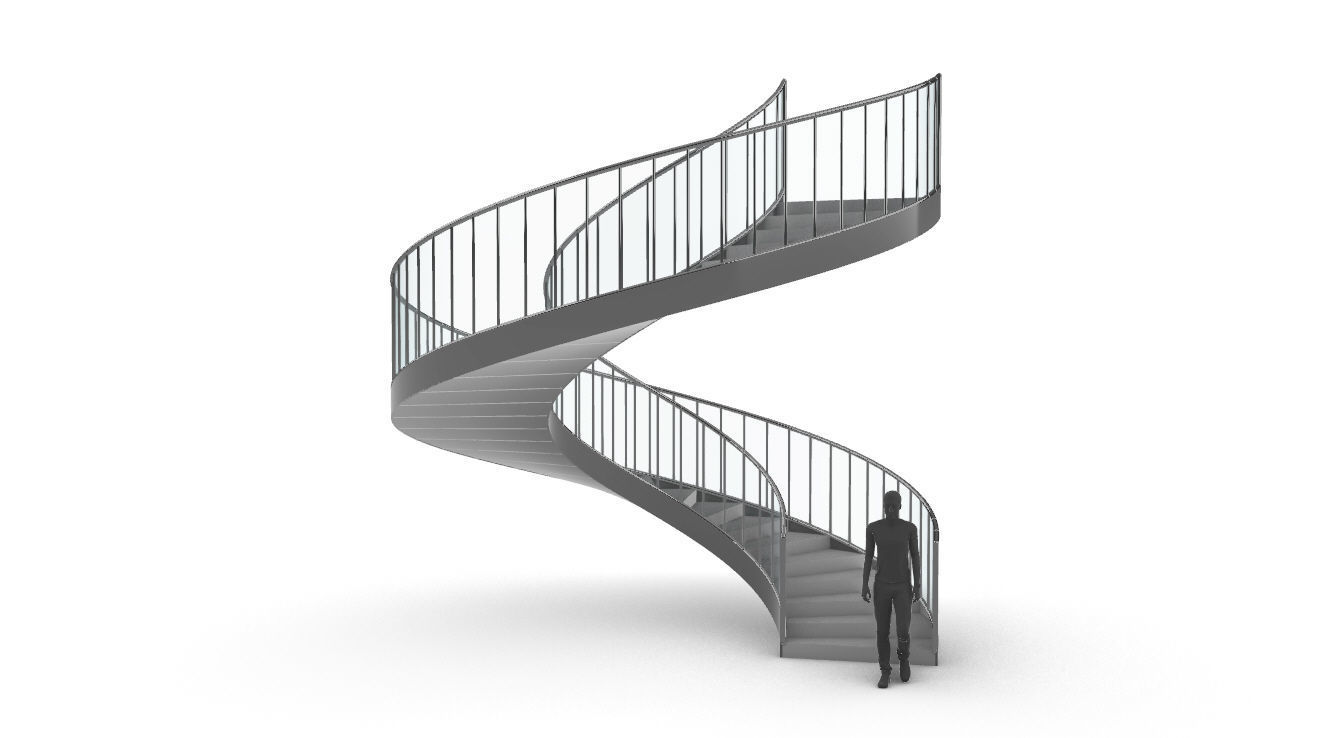 Spiral Staircase Set of 3 types of railings Architectural Detail 3D model_68