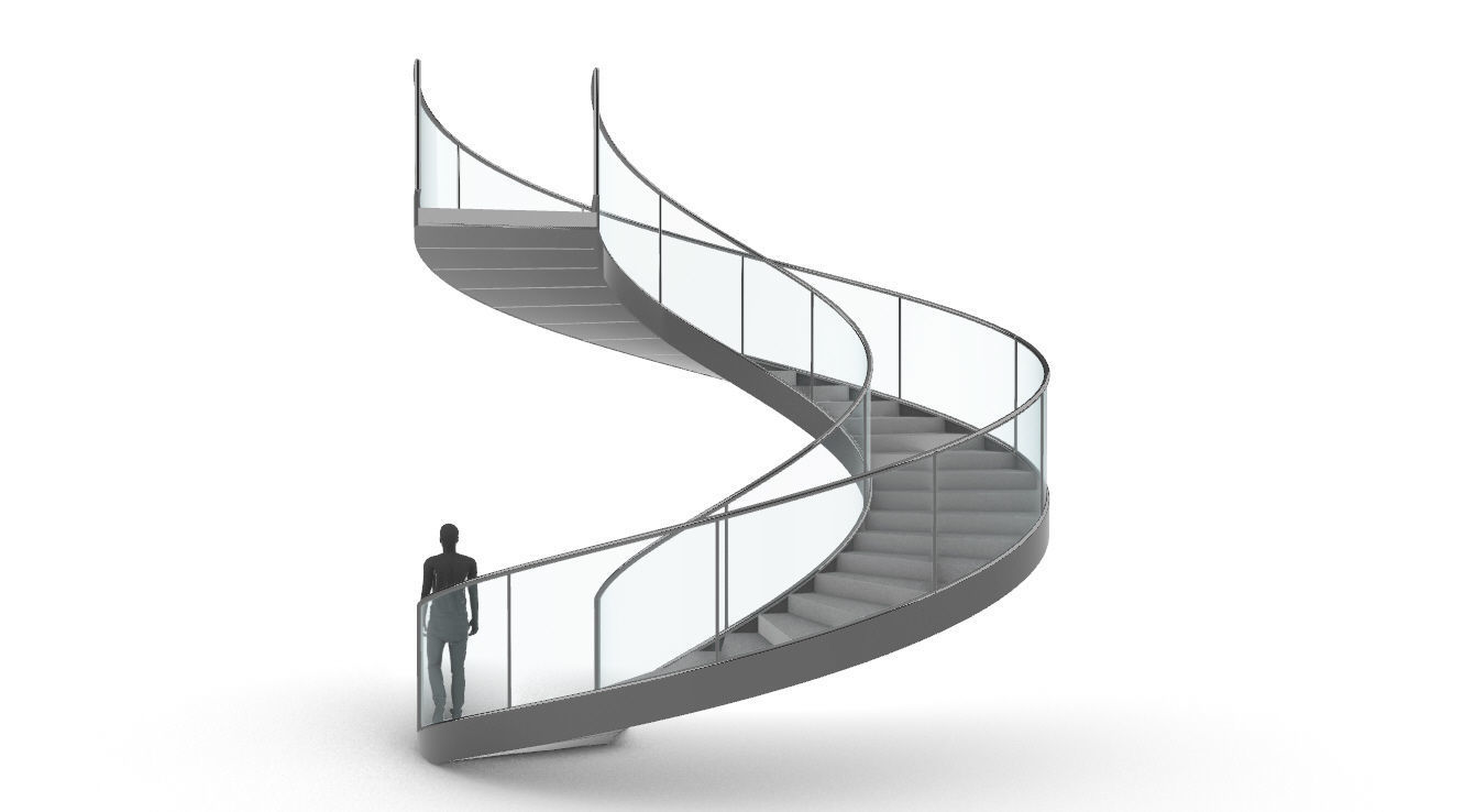 Spiral Staircase Set of 3 types of railings Architectural Detail 3D model_19