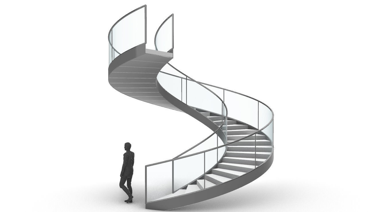 Spiral Staircase Set of 3 types of railings Architectural Detail 3D model_14