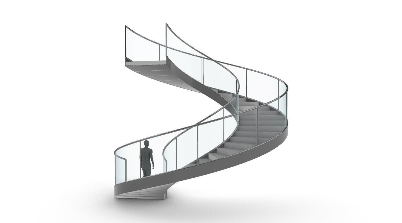 Spiral Staircase Set of 3 types of railings Architectural Detail 3D model_23