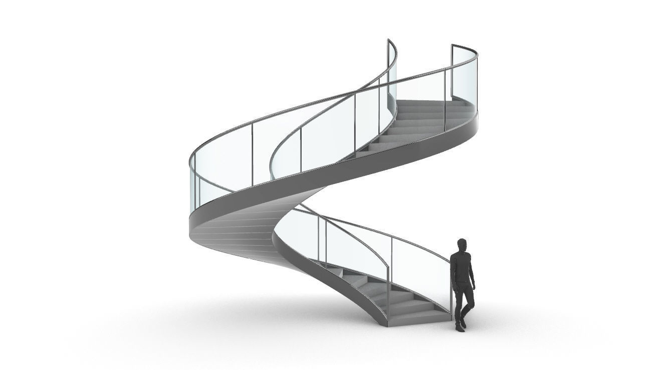 Spiral Staircase Set of 3 types of railings Architectural Detail 3D model_39