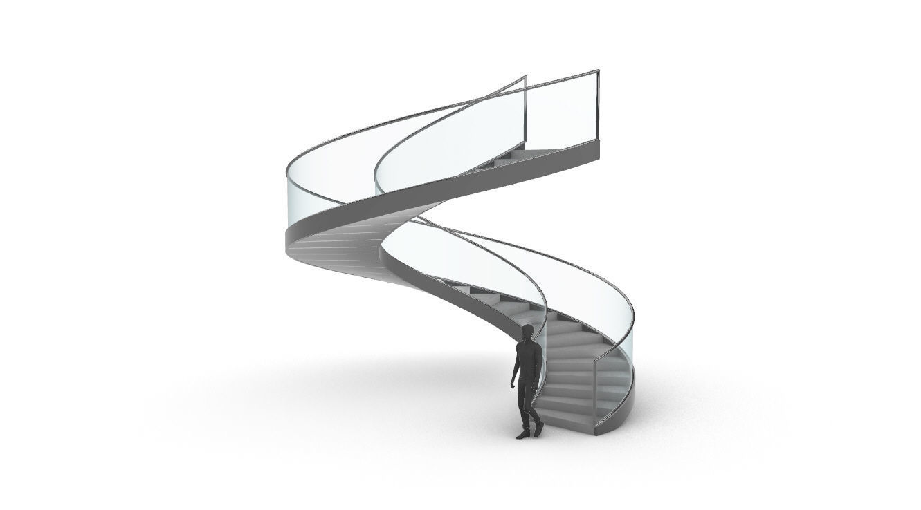 Spiral Staircase Set of 3 types of railings Architectural Detail 3D model_100