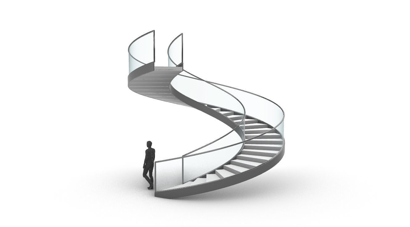 Spiral Staircase Set of 3 types of railings Architectural Detail 3D model_84