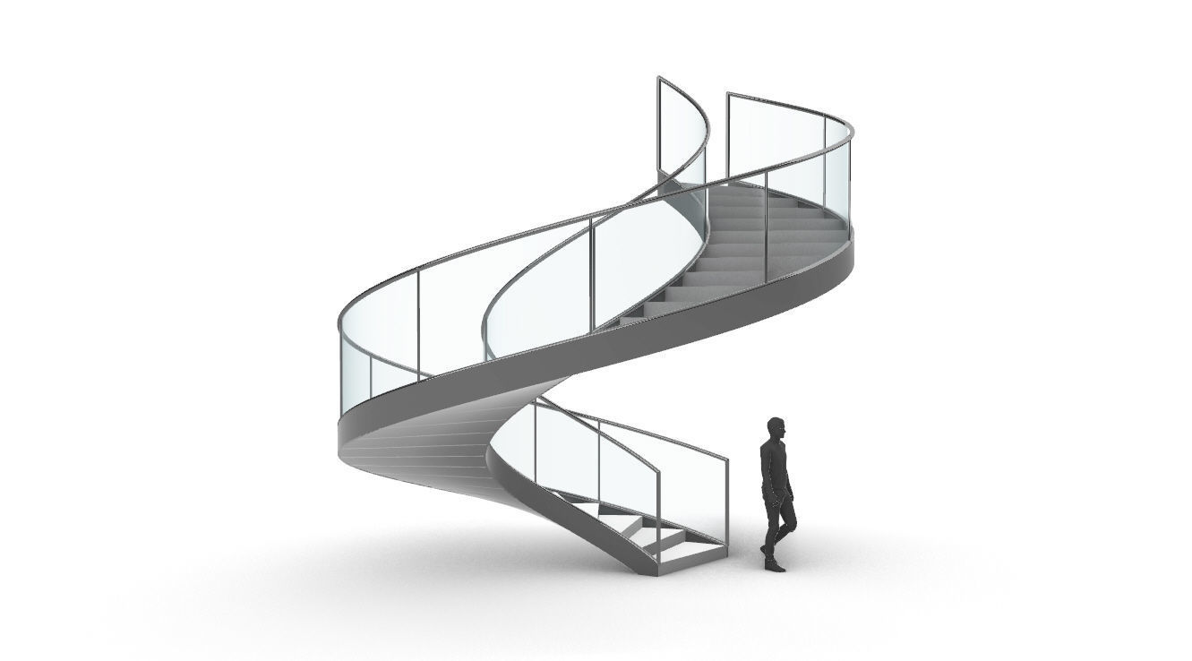 Spiral Staircase Set of 3 types of railings Architectural Detail 3D model_36