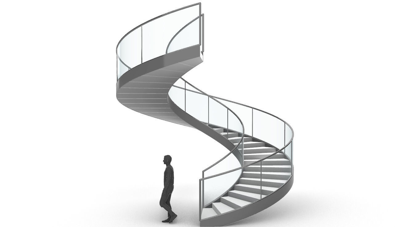 Spiral Staircase Set of 3 types of railings Architectural Detail 3D model_11