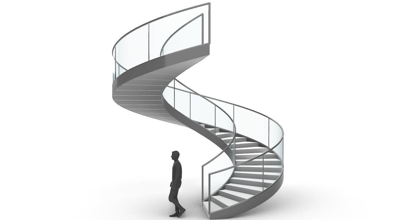 Spiral Staircase Set of 3 types of railings Architectural Detail 3D model_10