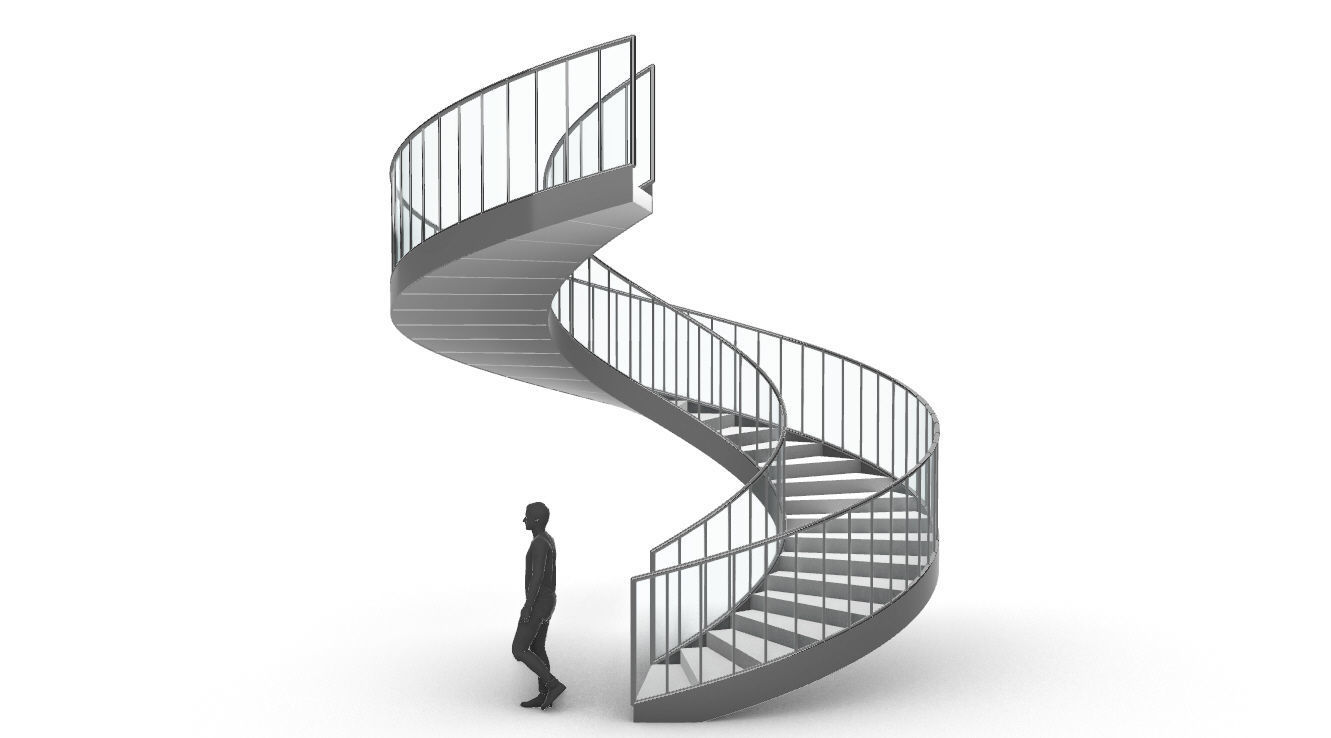 Spiral Staircase Set of 3 types of railings Architectural Detail 3D model_60