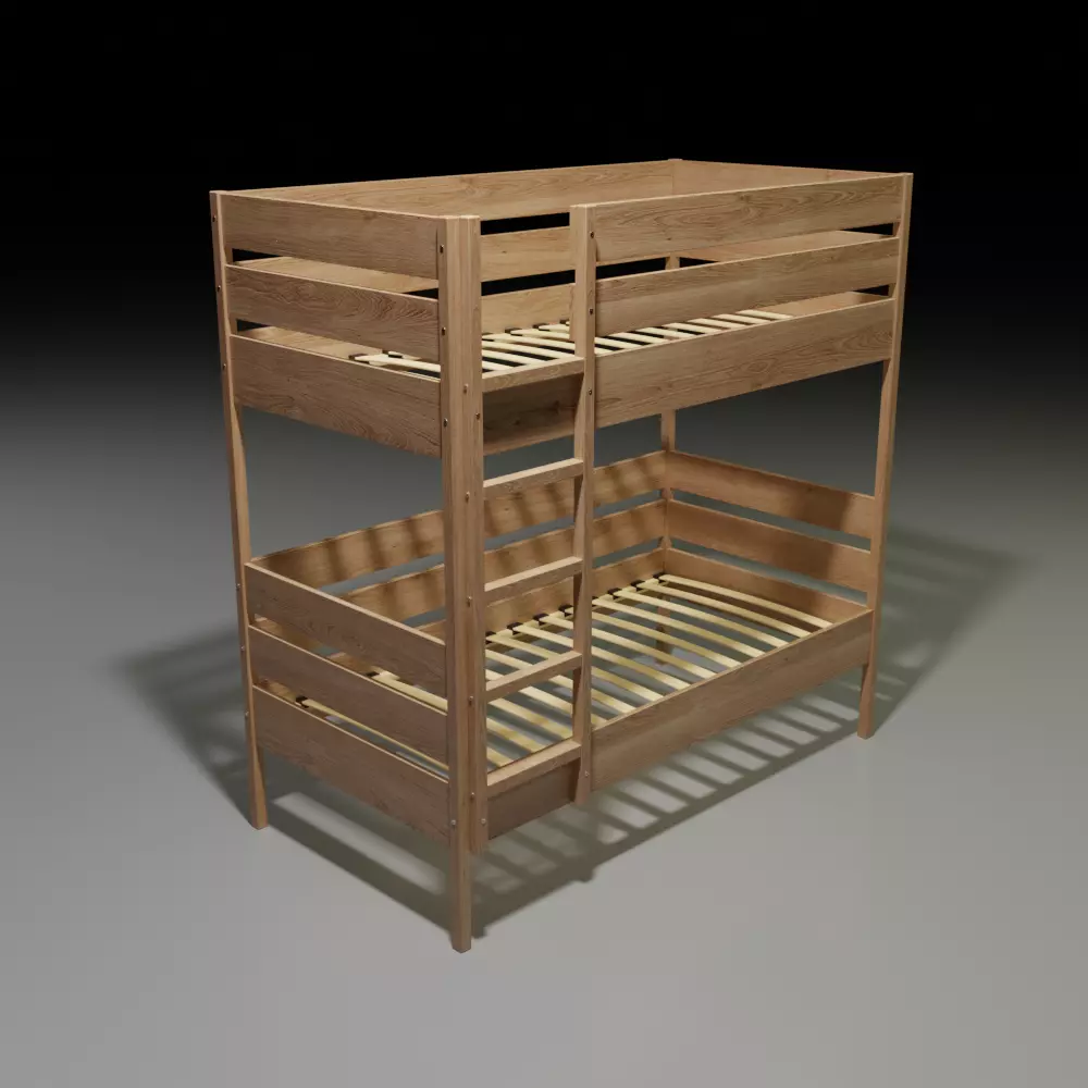 Wooden bunk bed 3D model_0