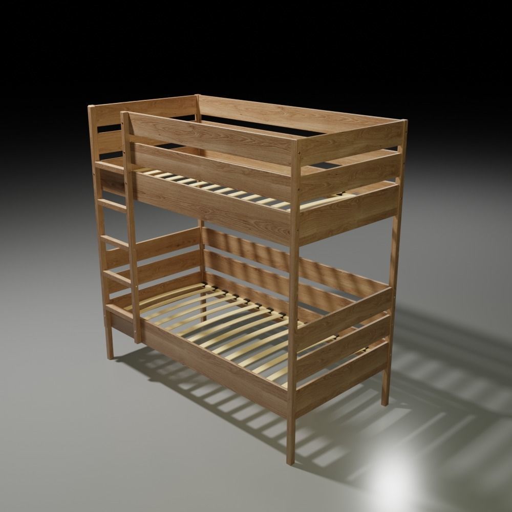 Wooden bunk bed 3D model_1