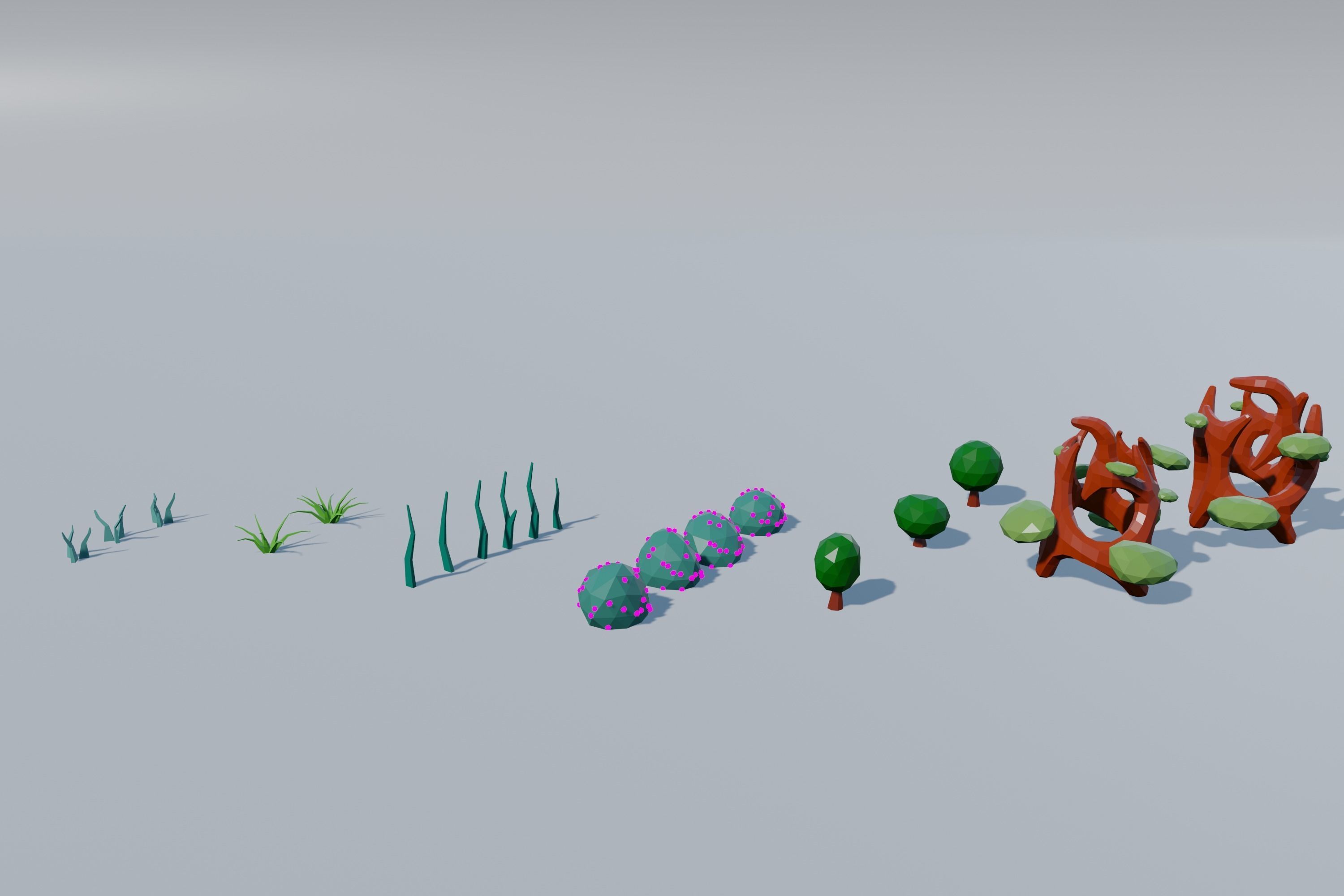 LowPoly bushes and grass Low-poly 3D model