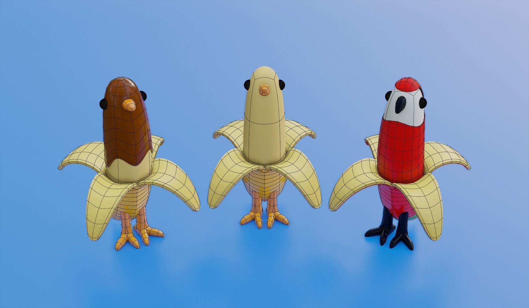Banana birds Low-poly 3D model_4
