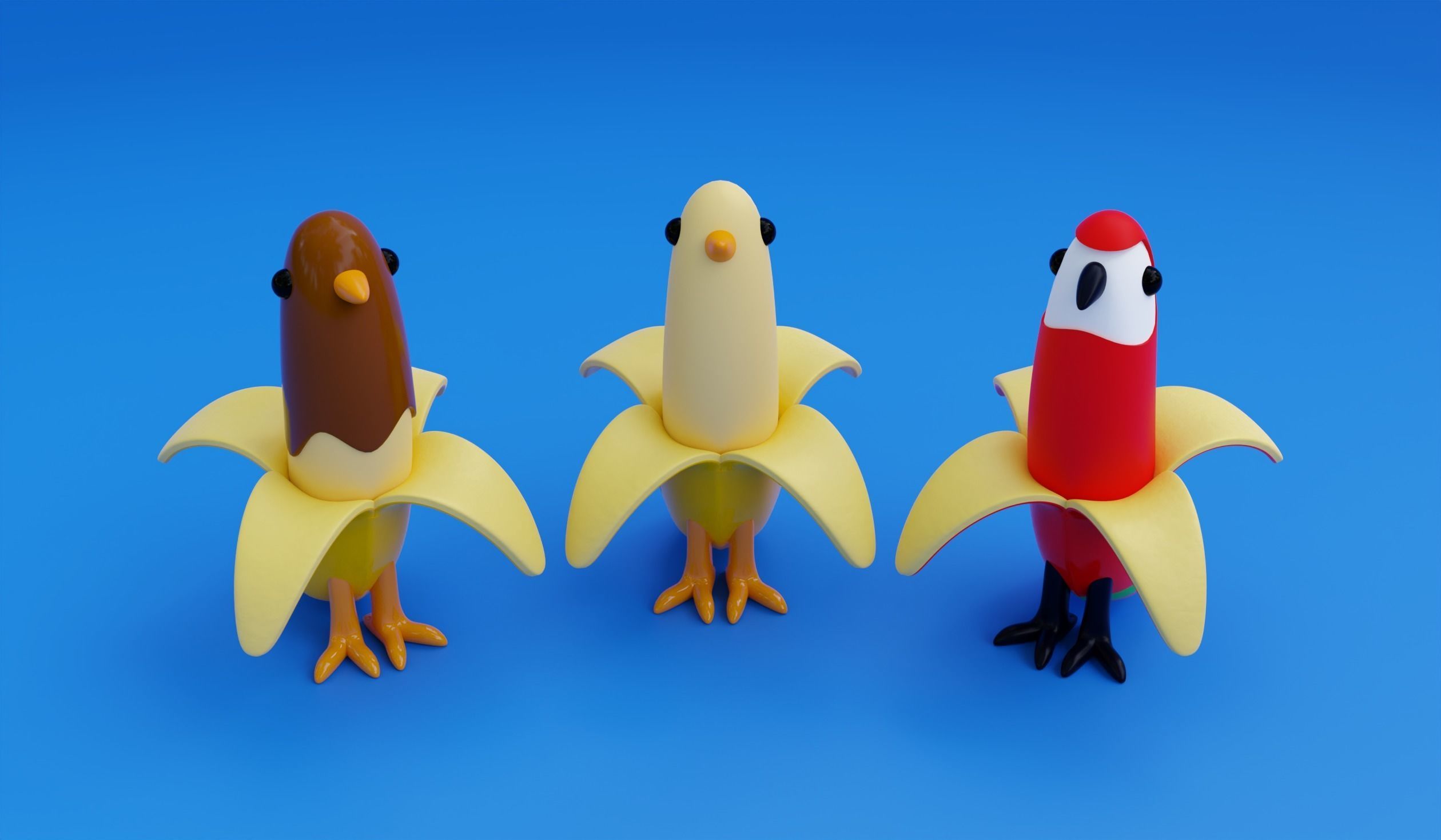 Banana birds Low-poly 3D model_3