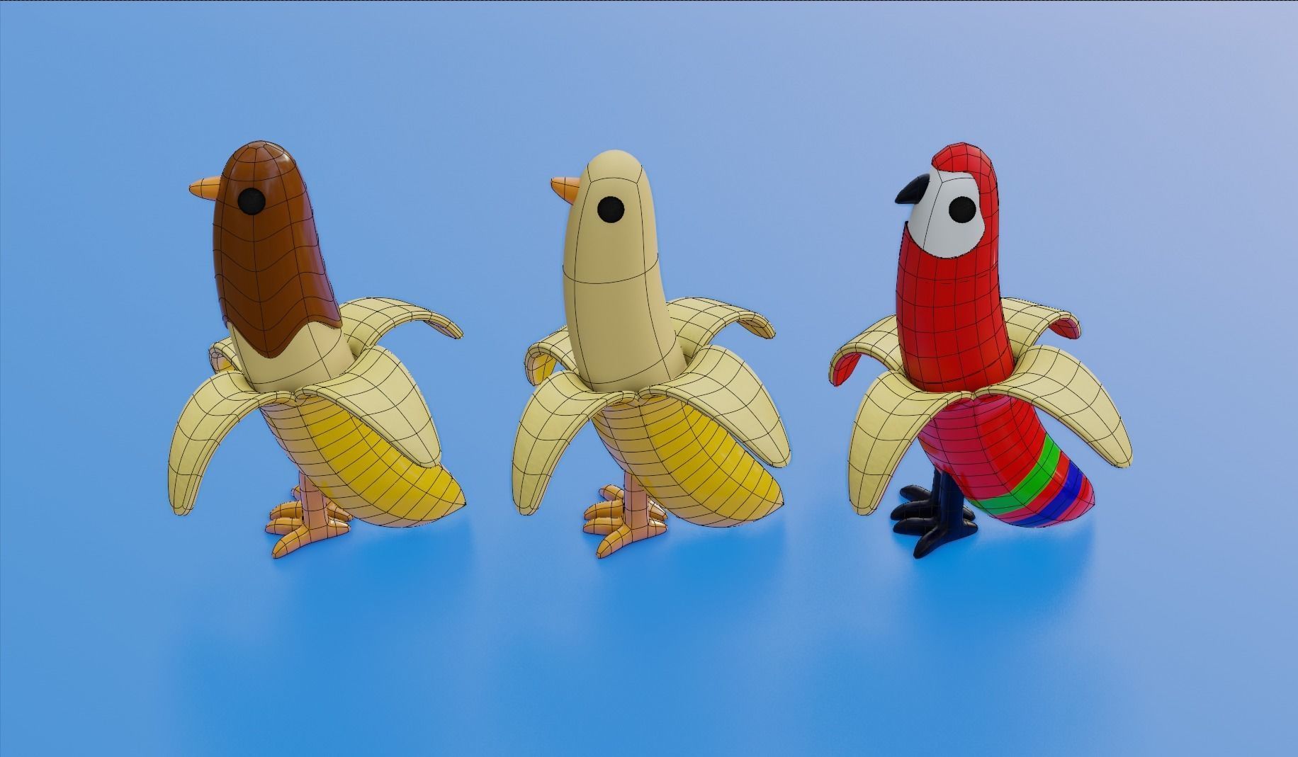 Banana birds Low-poly 3D model_1
