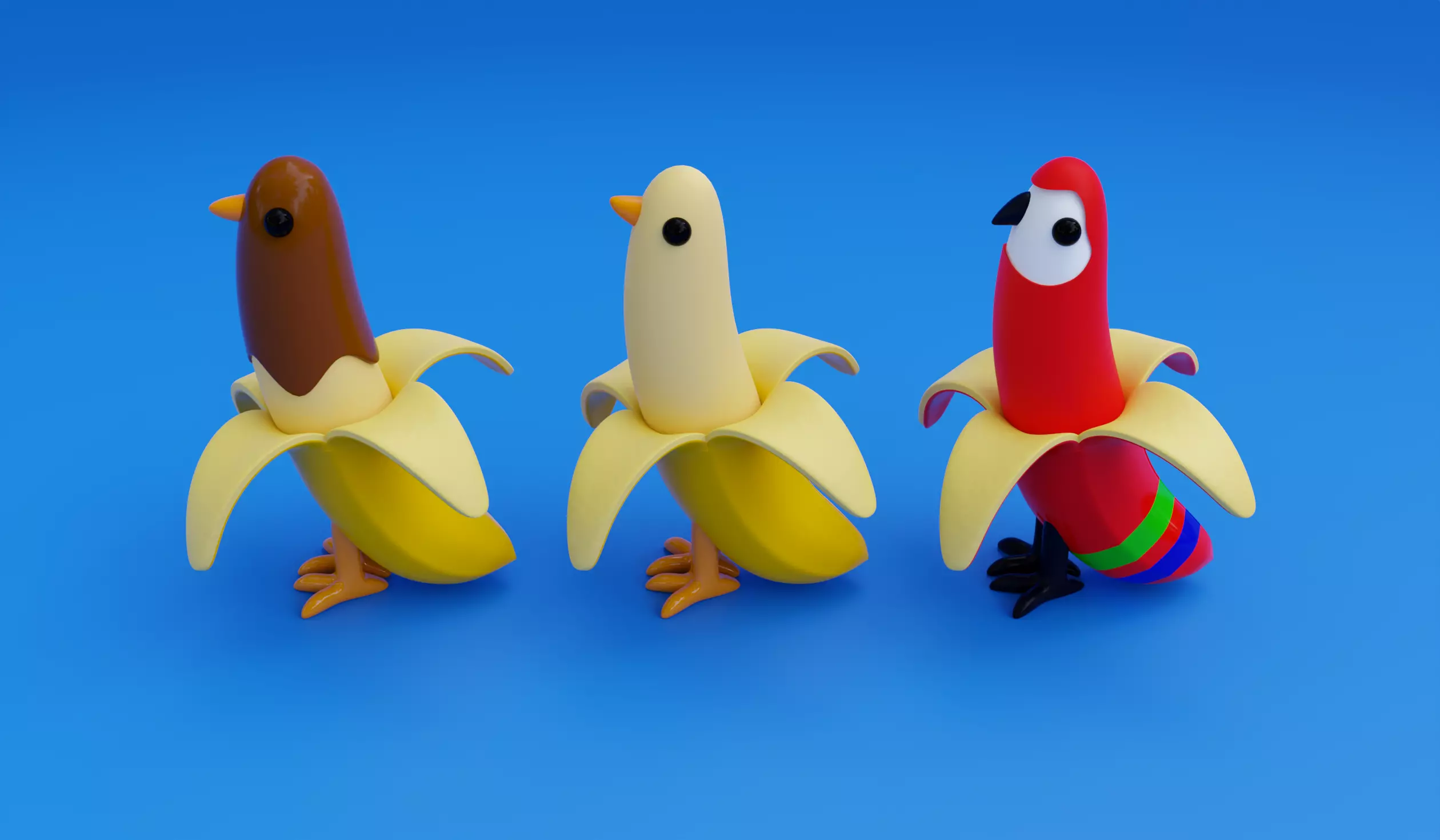 Banana birds Low-poly 3D model_0