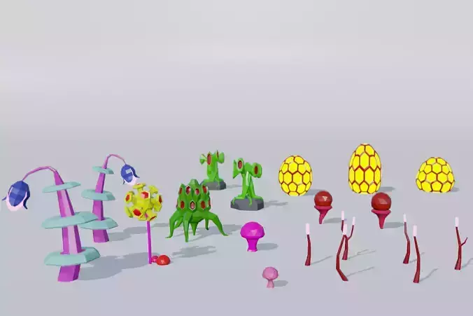 LowPoly alien plants 3D model