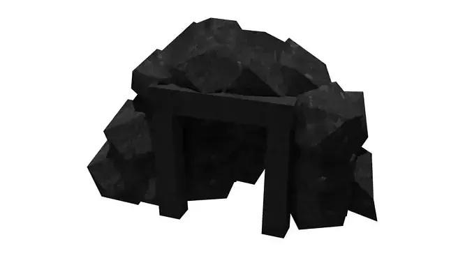 A low poly mine door made of rocks