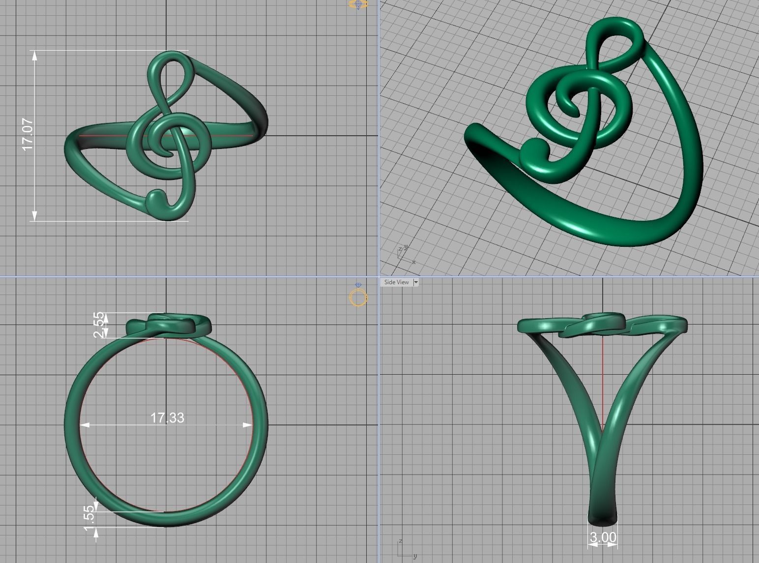 Music Note Treble Clef Note Ring Melody ring 3dmodel  3D print model_11