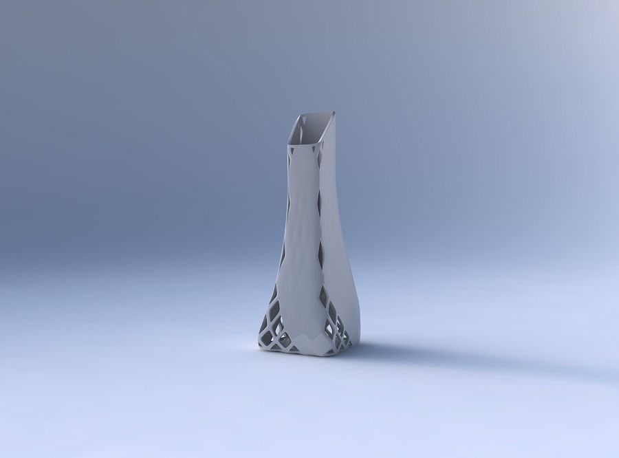 Vase squeezed and bent rectangle with diagonal grid lattice 2 3D print model_4