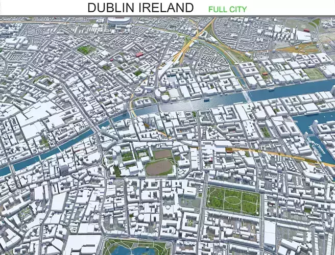 Dublin City Ireland Low-poly 3D model