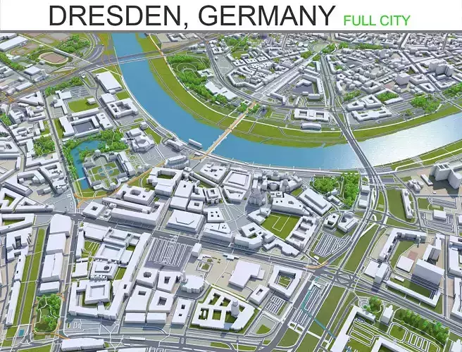 Dresden City Germany 40km Low-poly 3D model