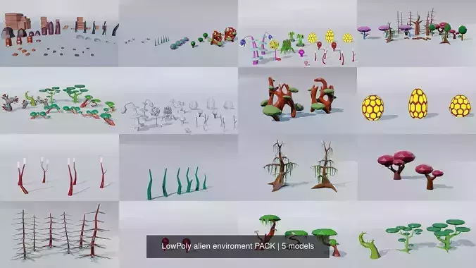 LowPoly alien enviroment PACK 3D Model Collection