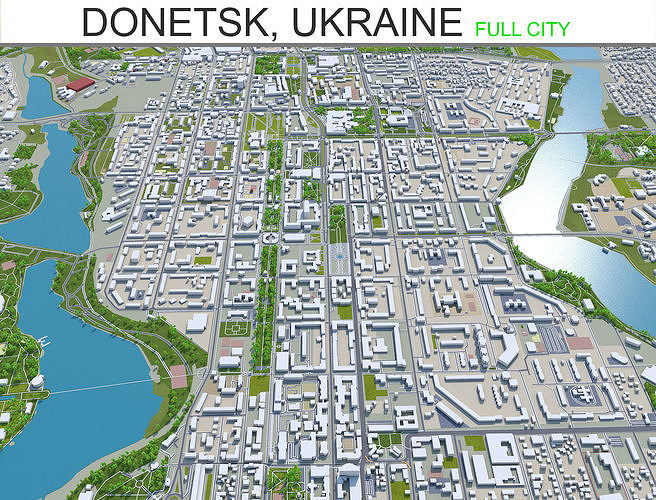 Donetsk City in Ukraine 40km Low-poly 3D model