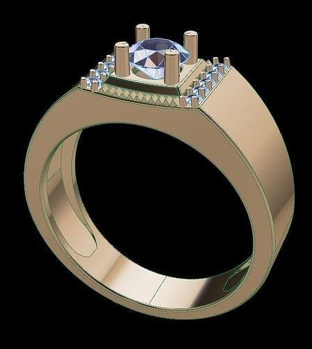 Square Diamond Men Signet Ring 3D print model