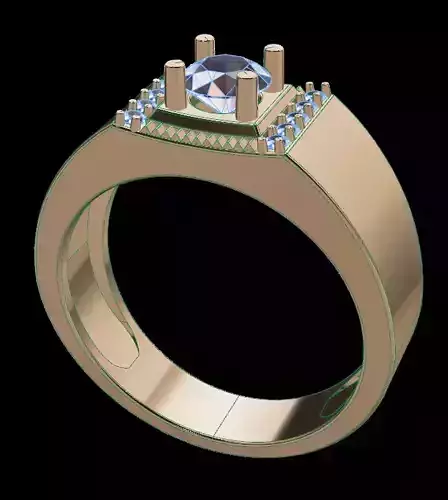 Square Diamond Men Signet Ring 3D print model