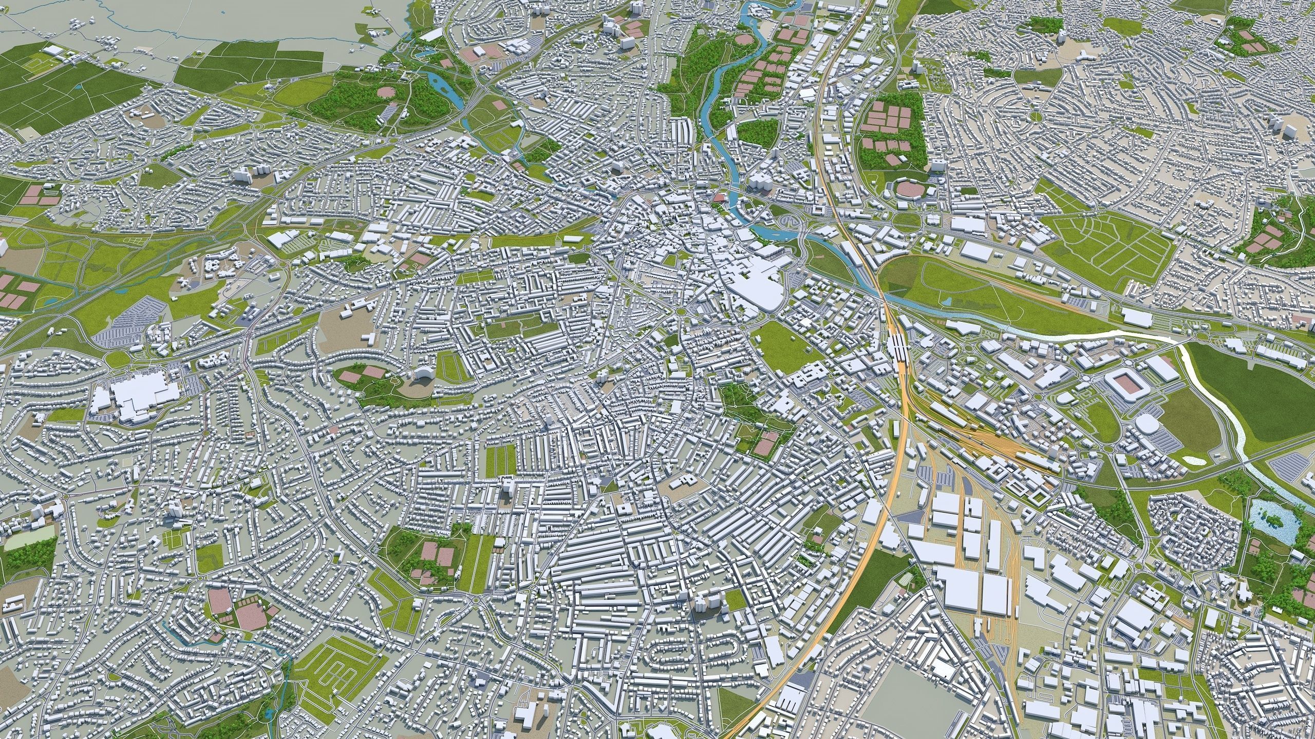 Derby City in England 40km Low-poly 3D model_3