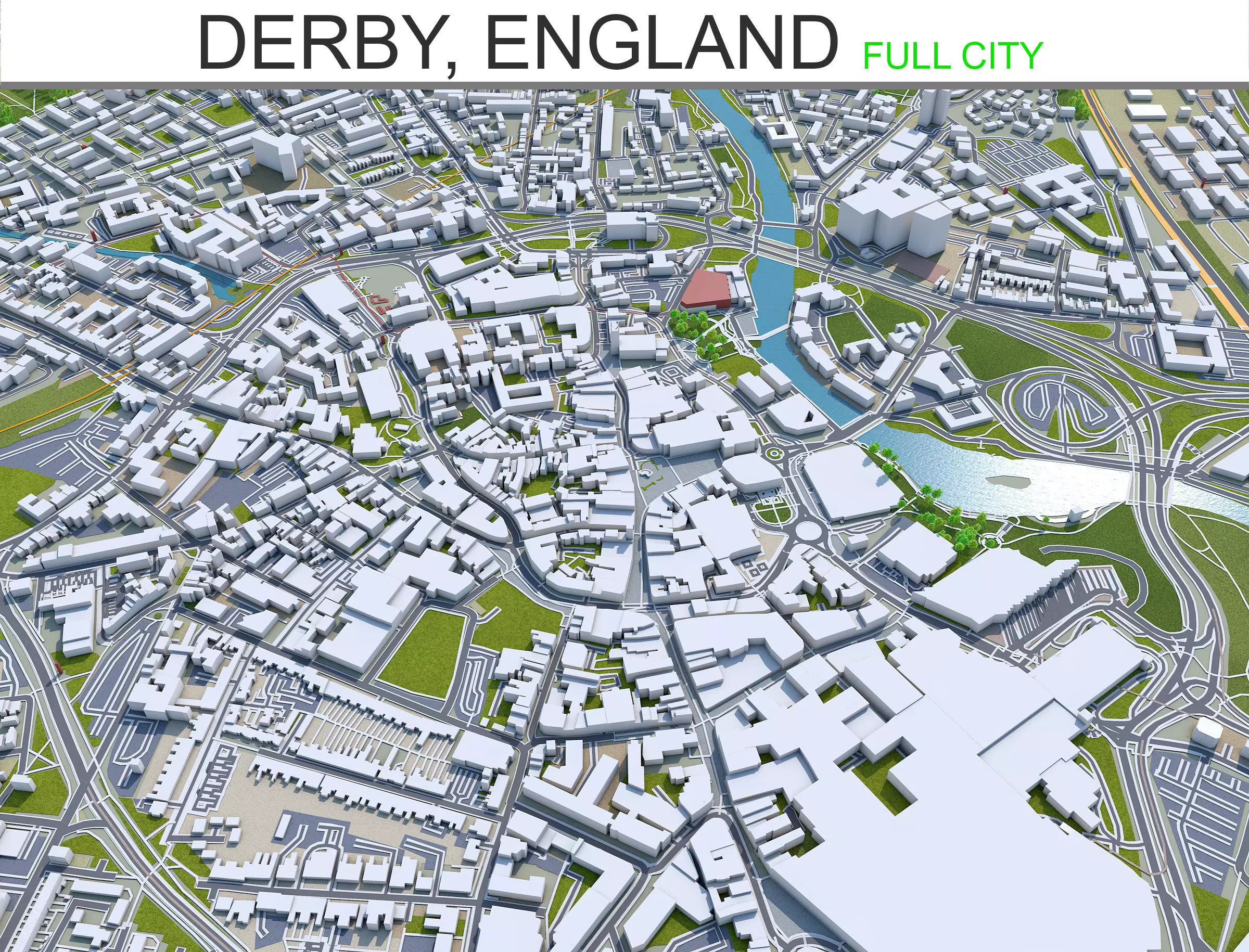 Derby City in England 40km Low-poly 3D model_0