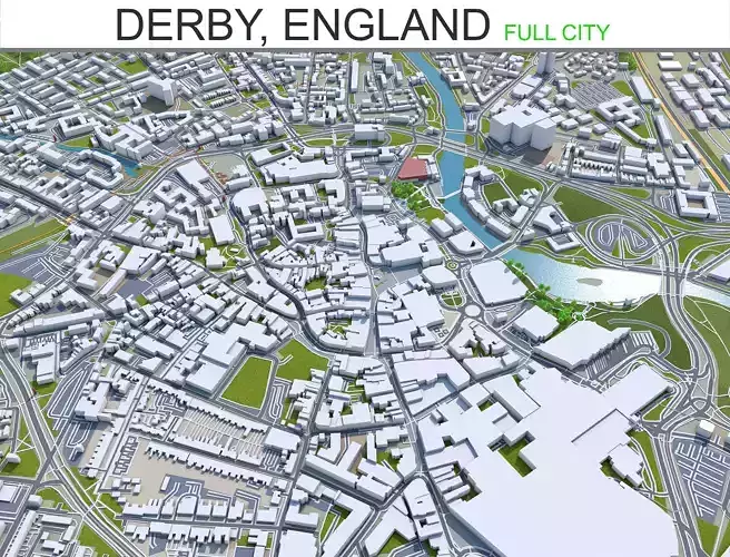 Derby City in England 40km Low-poly 3D model