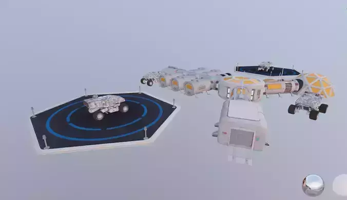 Full Space Mars Colony Scene SI-FI and Military Vehicle Rover