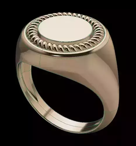 Round Men Signet Ring Rope Twist