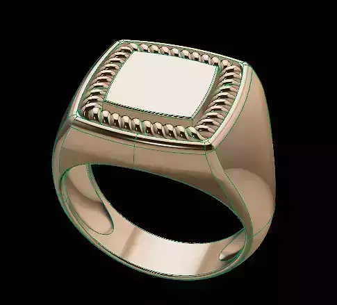 Square Antique Men Signet Rope Twist Ring